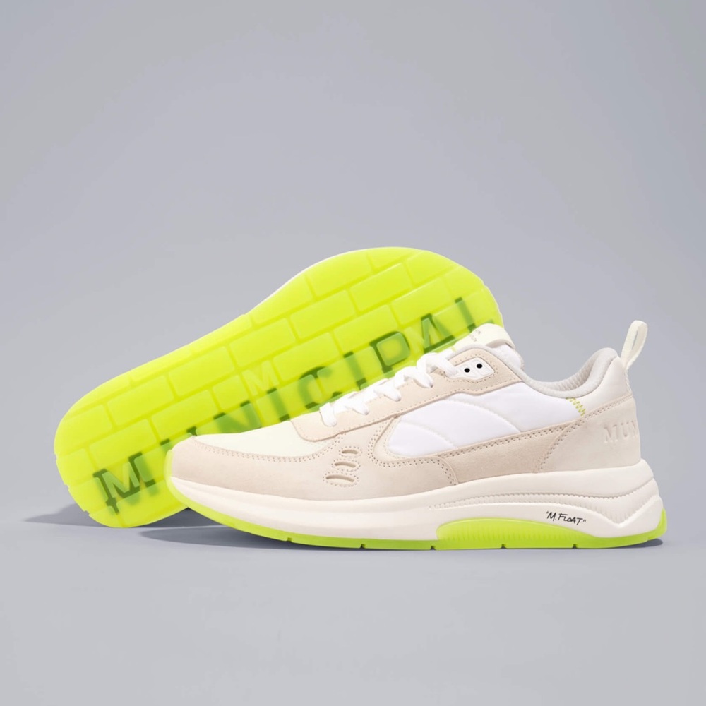 Municipal white/off white and neon yellow sneakers